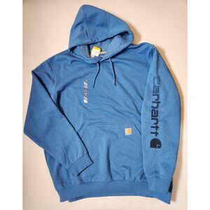 Carhartt Loose Fit Midweight Pullover Hoodie Men’s XL Blue Logo Sleeve
